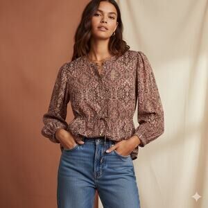 Madewell Kaleidoscope Drawstring Button-Up Blouse Boho Fall Top Size Large